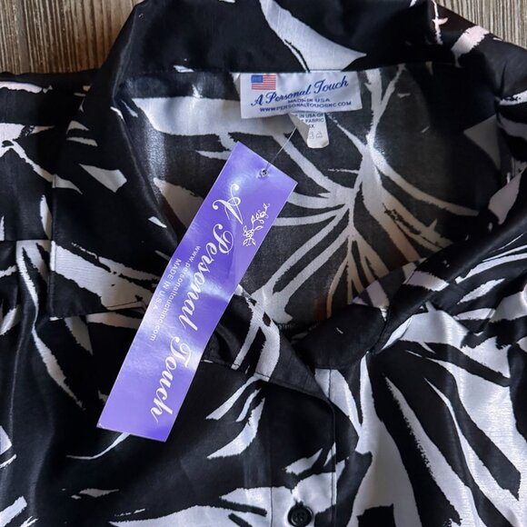 Vtg A Personal Touch Shirt Womens 5X Deadstock NEW‎ Tropical Black White Blouse - Picture 3 of 6